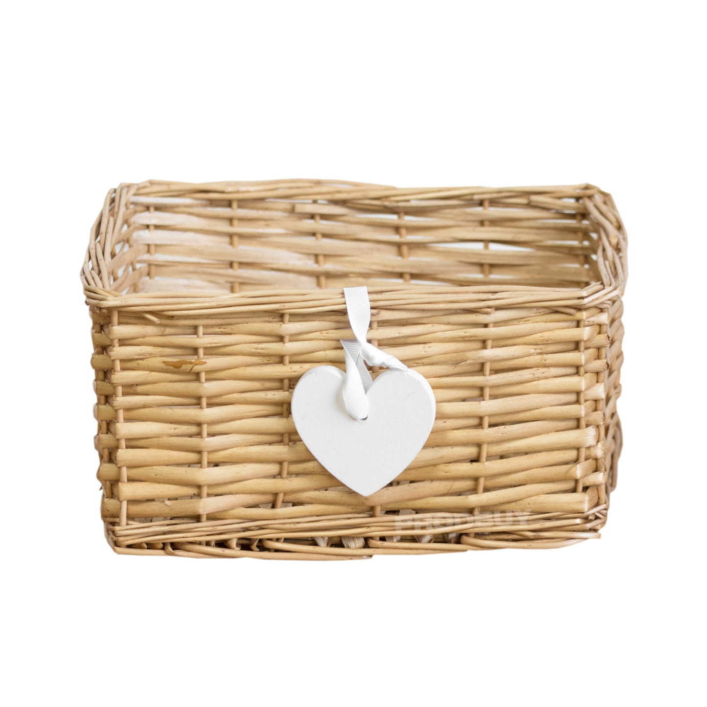 2 x Small Woven Wicker Storage Baskets with Hanging Heart Decorations