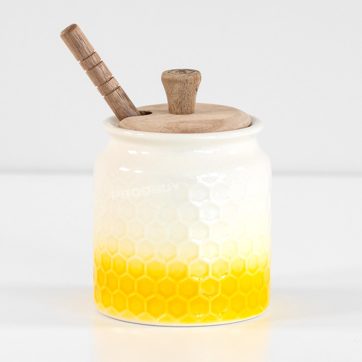 Honeycomb Honey Pot with Wooden Lid and Dipper