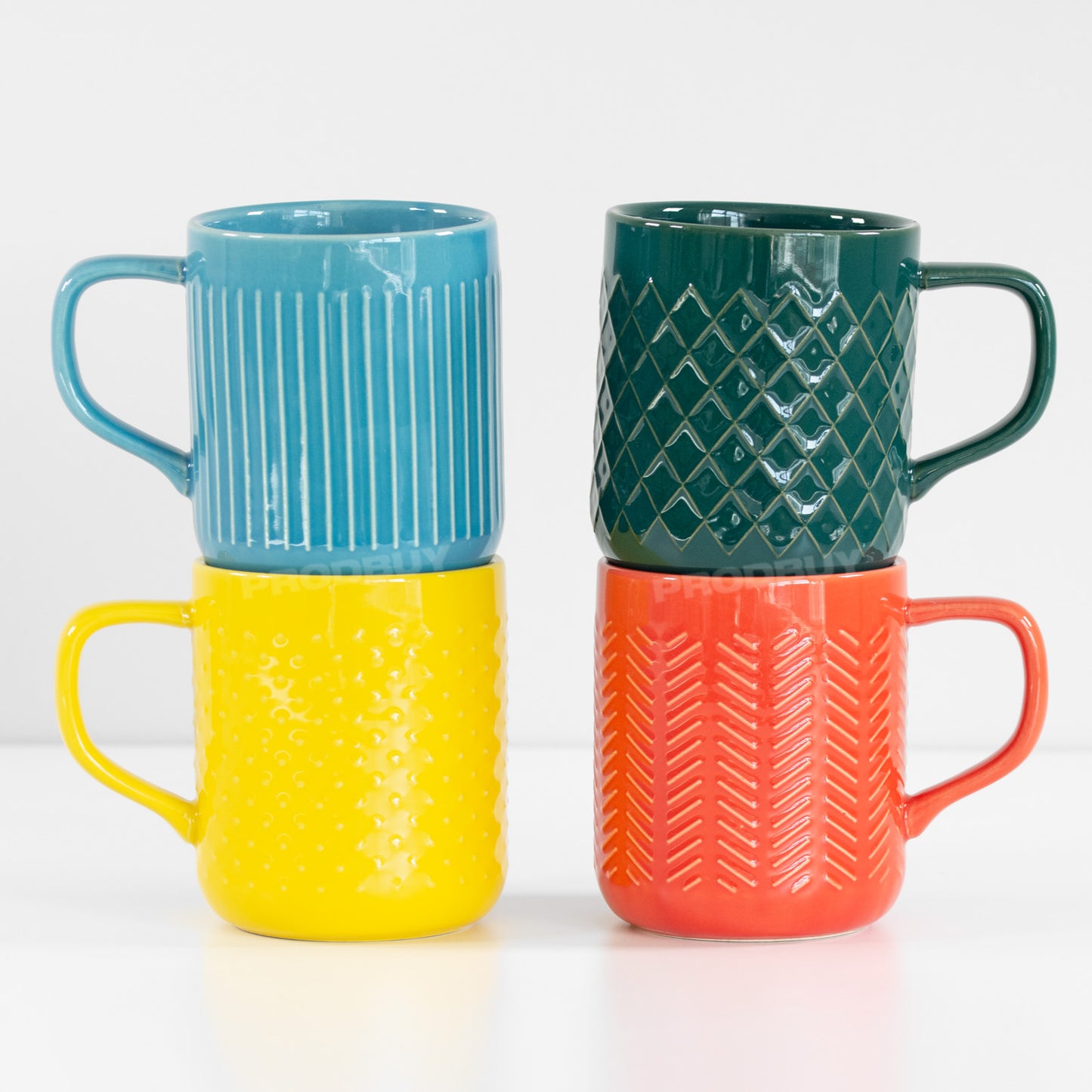 Set of 4 Large Embossed Pattern Coffee Mugs