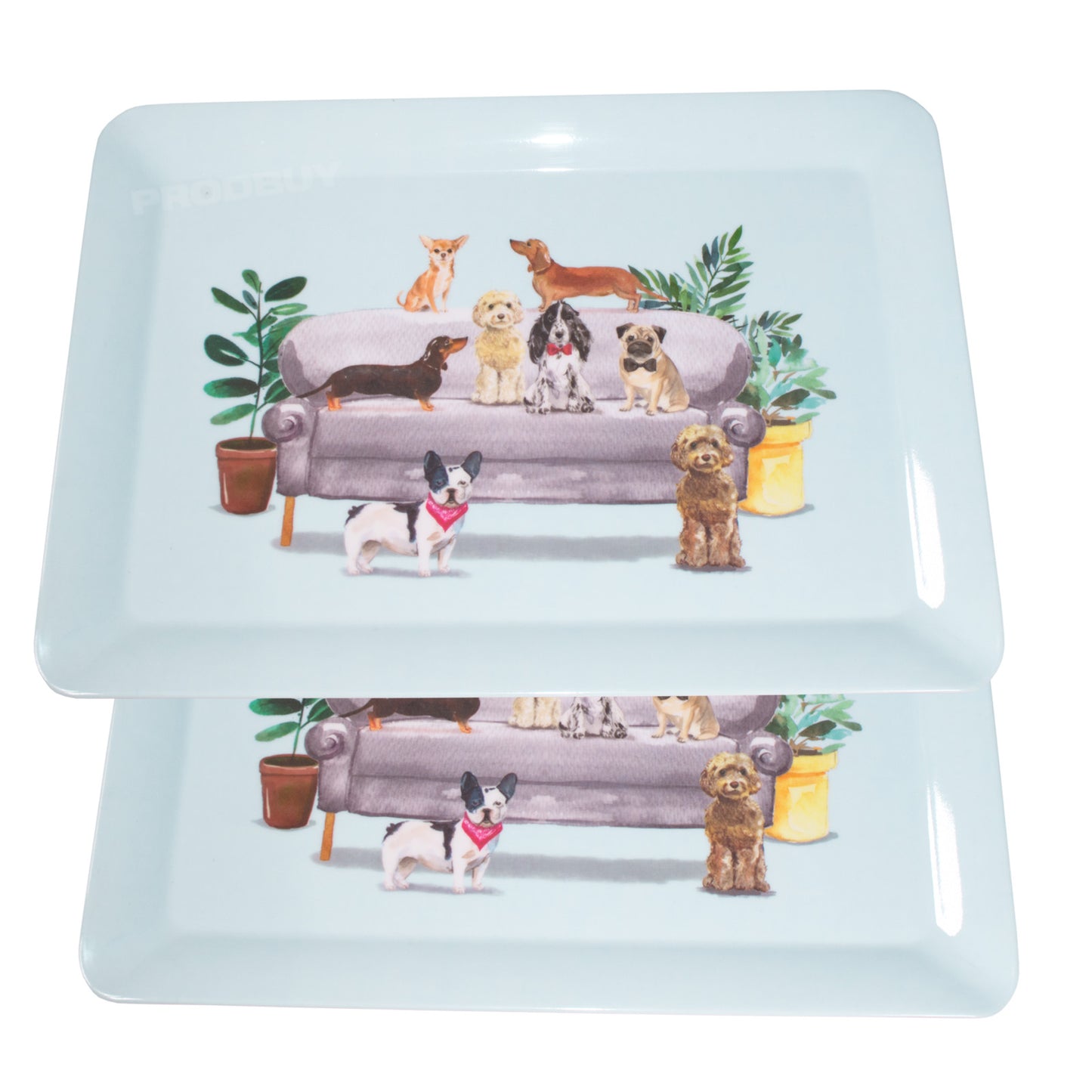 Set of 2 Cute Dogs Melamine Serving Trays