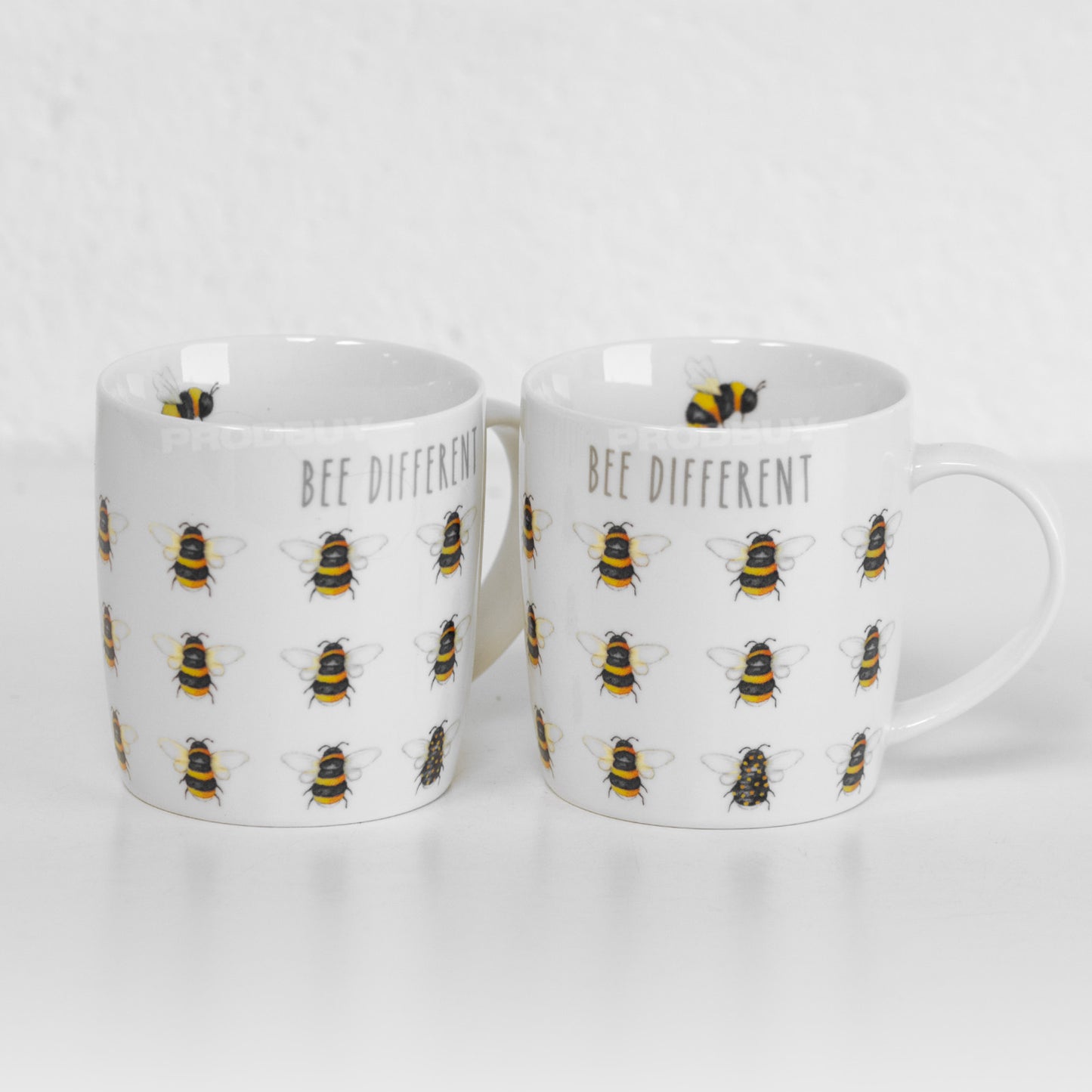 Set of 2 White 'Bee Different' Coffee Mugs