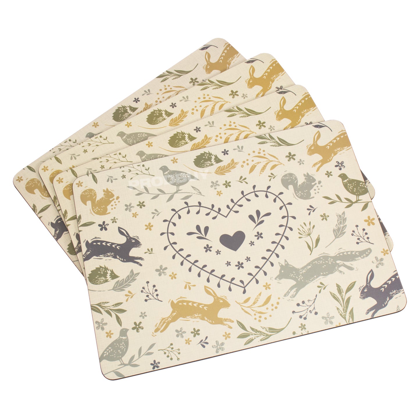 Set of Woodland Animals 4 Placemats & 4 Coasters