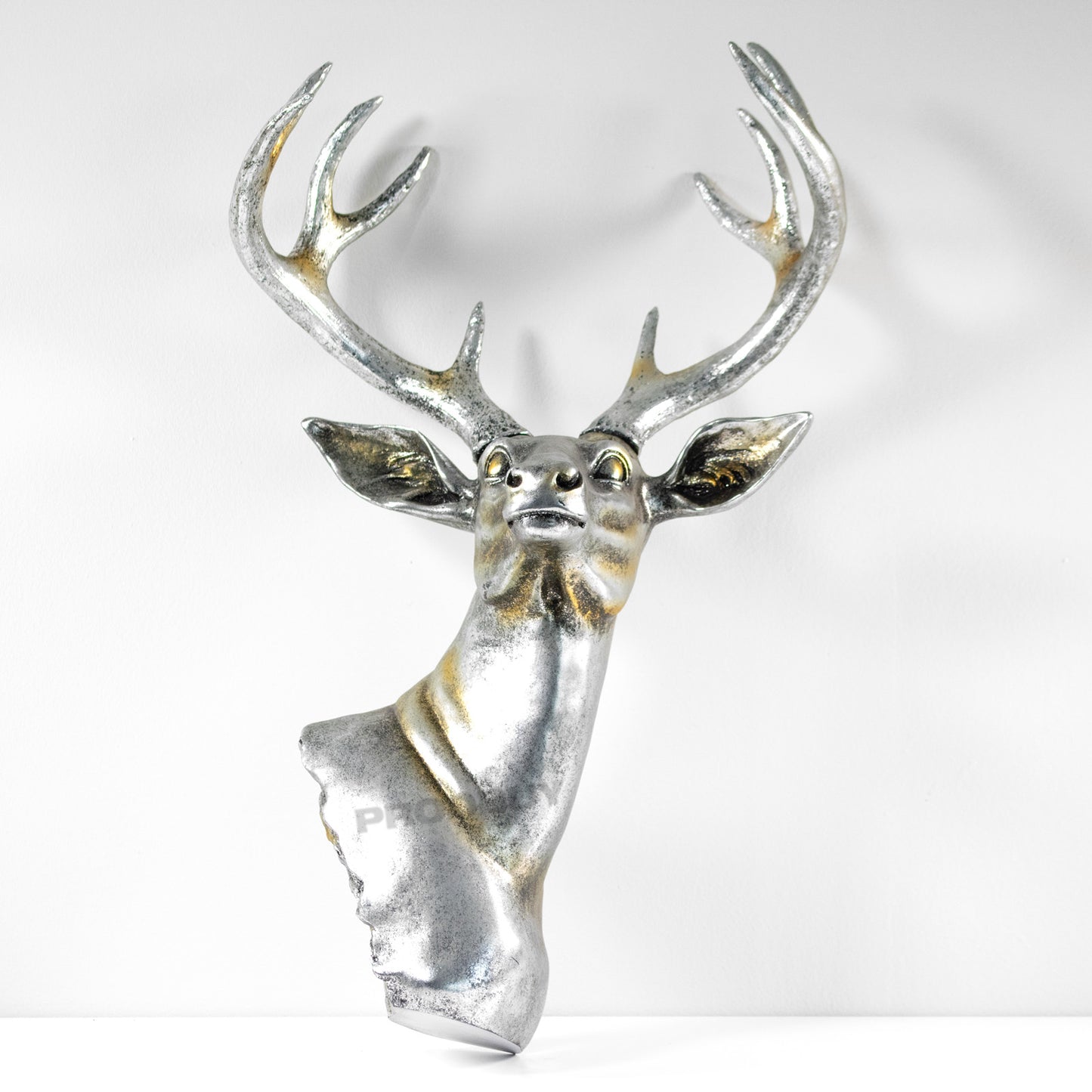 Vintage Antique Style Silver Resin Deer Head Bust Wall Mounted