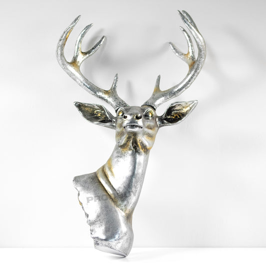 Vintage Antique Style Silver Resin Deer Head Bust Wall Mounted
