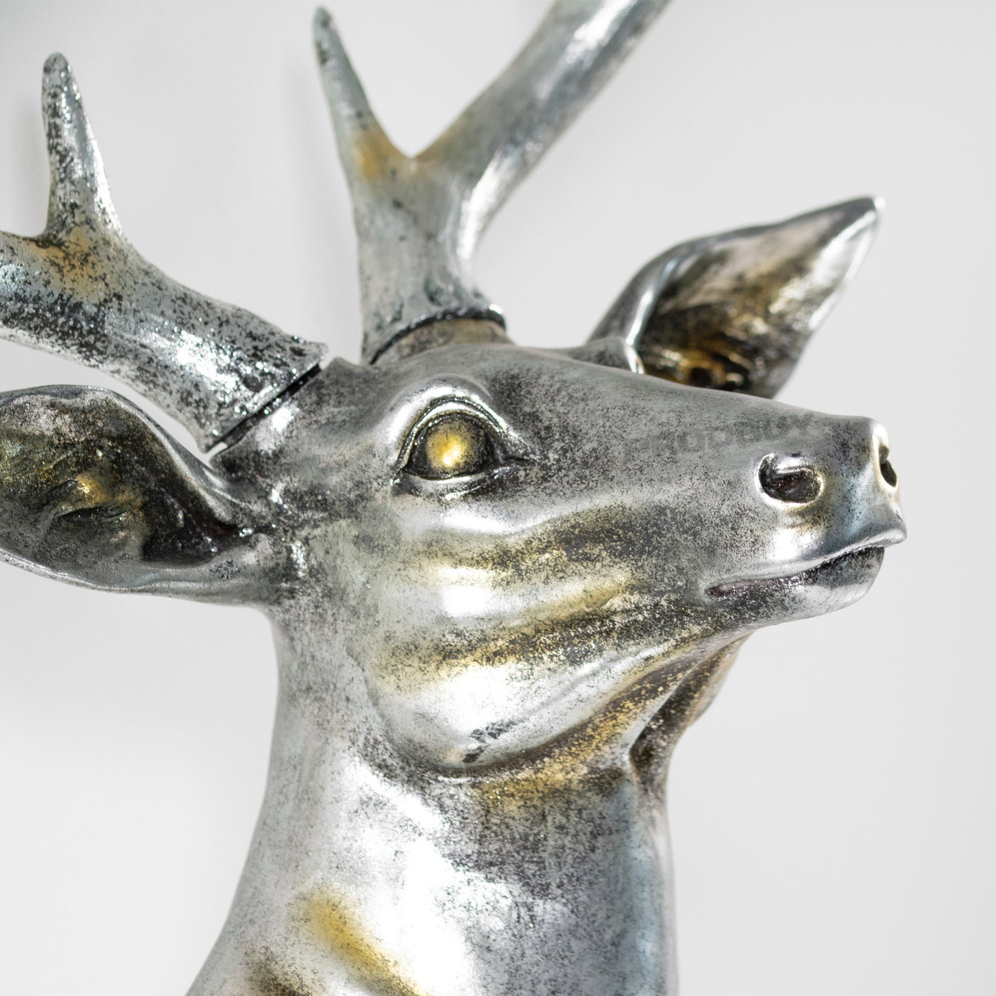 Vintage Antique Style Silver Resin Deer Head Bust Wall Mounted