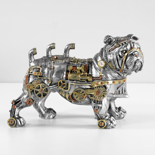 Steampunk Silver Resin Bulldog Ornament
