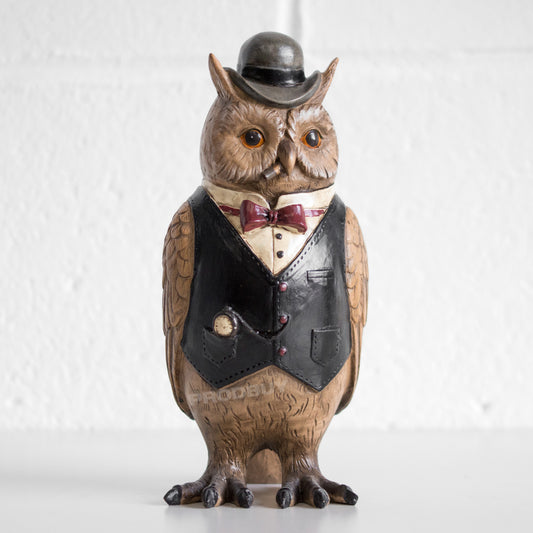 Gentleman Owl Top Hat & Suit Resin Ornament 24cm