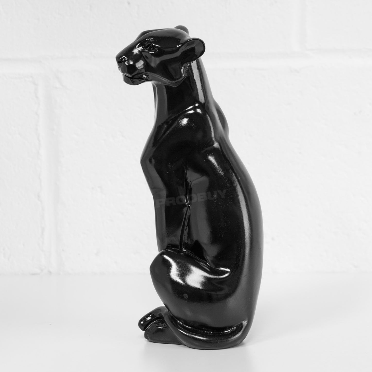 Sitting Black Leopard Resin Ornament 27.5cm Tall