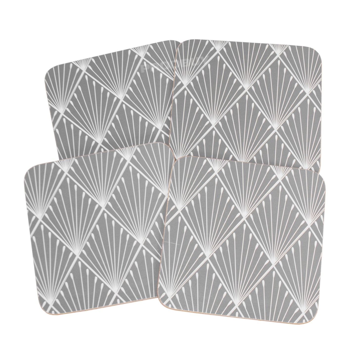 Set of 4 Placemats and Drinks Coasters Grey Geometric Art Deco Pattern Dining Table Place Settings