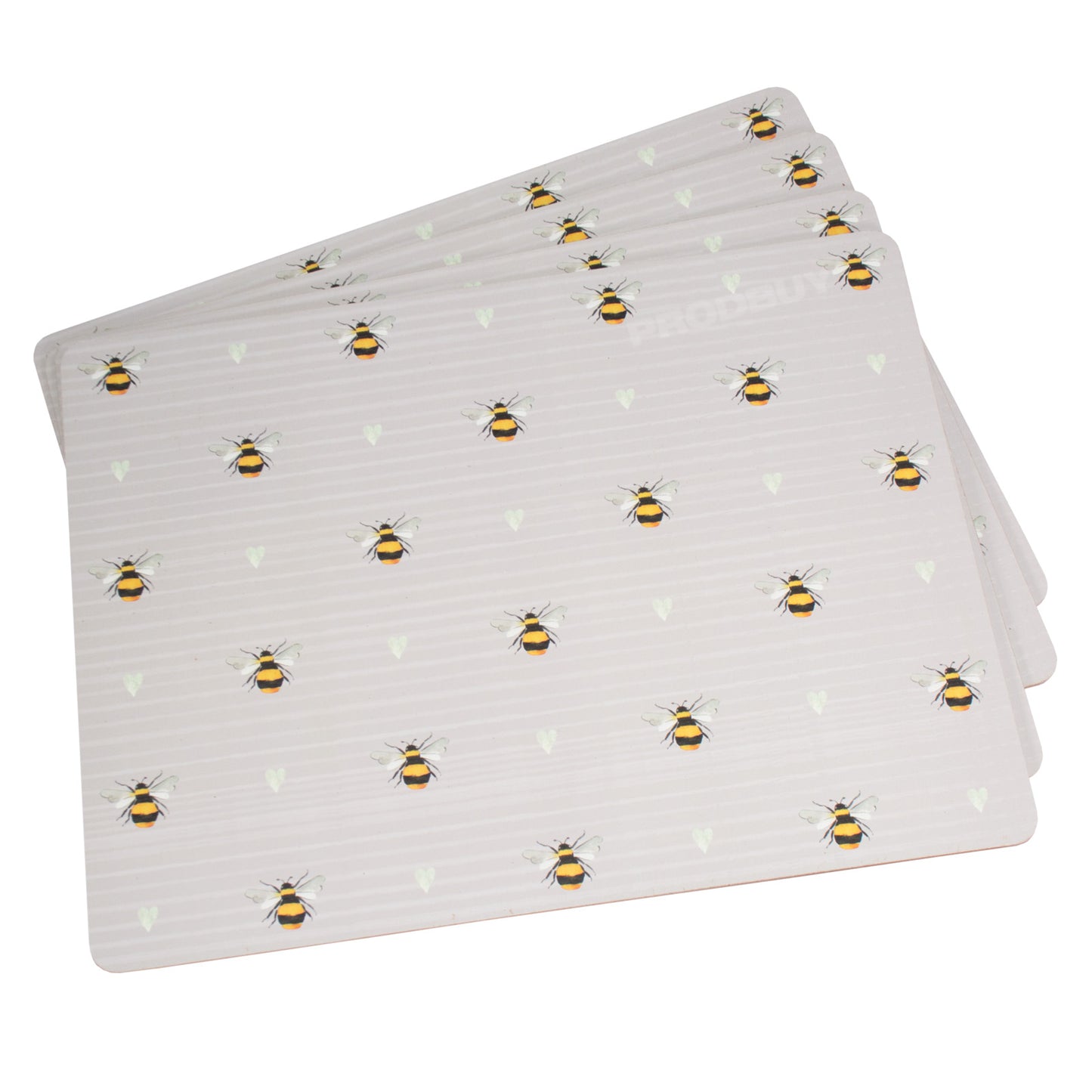 Set of 4 Placemats and Drinks Coasters Grey Busy Bees Pattern Dining Table Place Settings