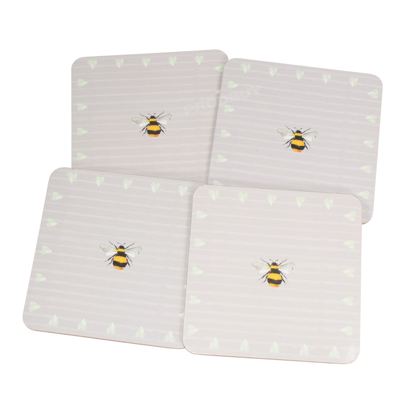 Set of 4 Placemats and Drinks Coasters Grey Busy Bees Pattern Dining Table Place Settings