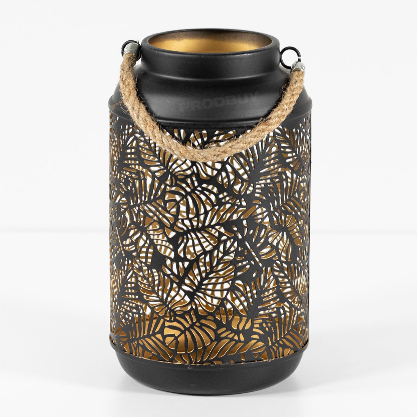 24cm Black & Gold Metal Hanging Lantern Pillar Candle Holder
