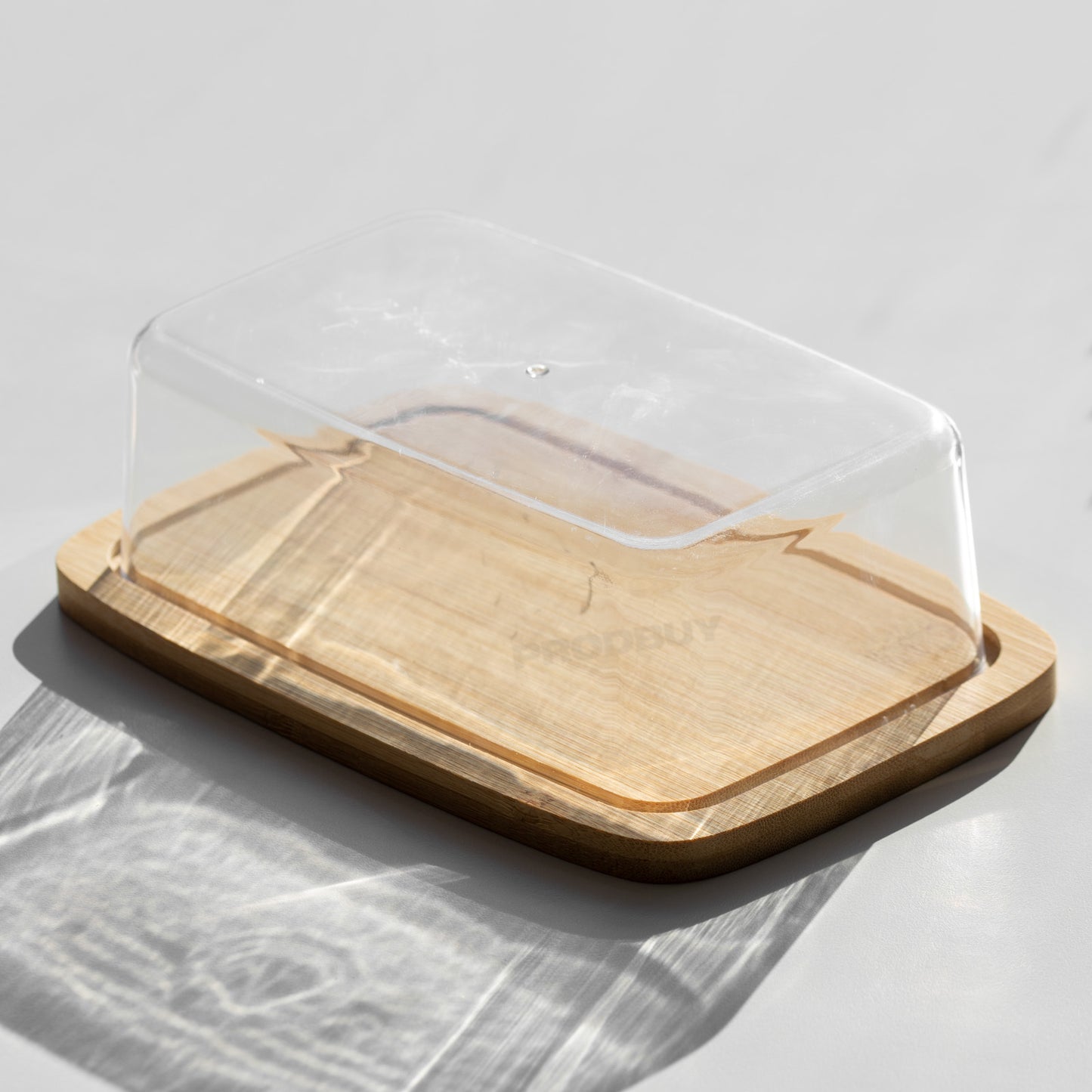 Bamboo Wooden Base Butter Dish with Plastic Cover Lid