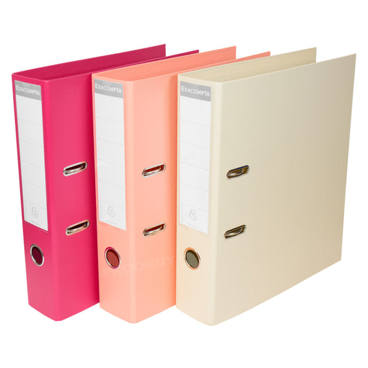 Set of 3 Colour Lever Arch Files A4 70mm PVC - Raspberry / Pink / Sand