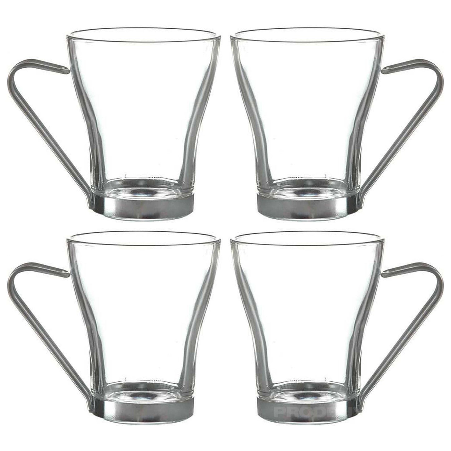 Set of 4 x 200ml Metal Handle Glass Coffee Mugs Tea Cups Hot Drinks Glasses