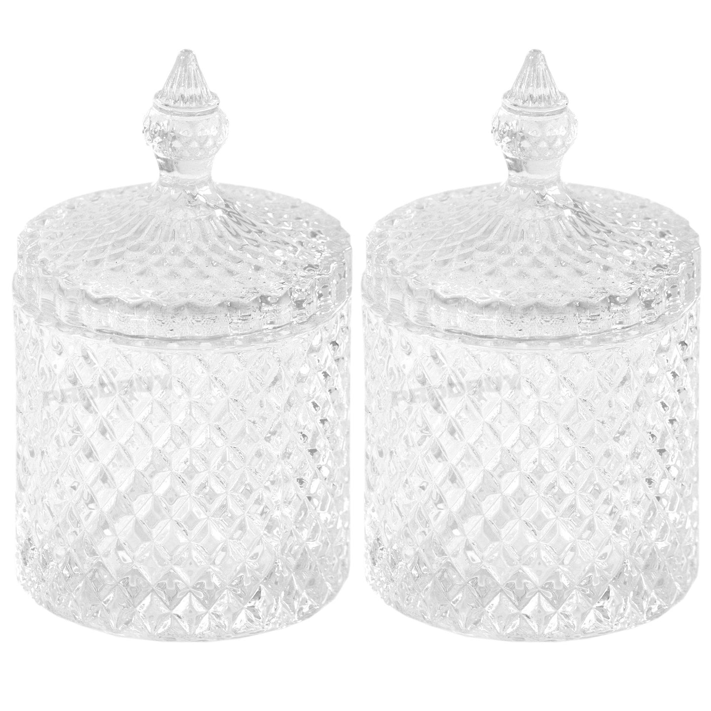 2 x Vintage Glass Bon Bon Sweets Jars with Lids
