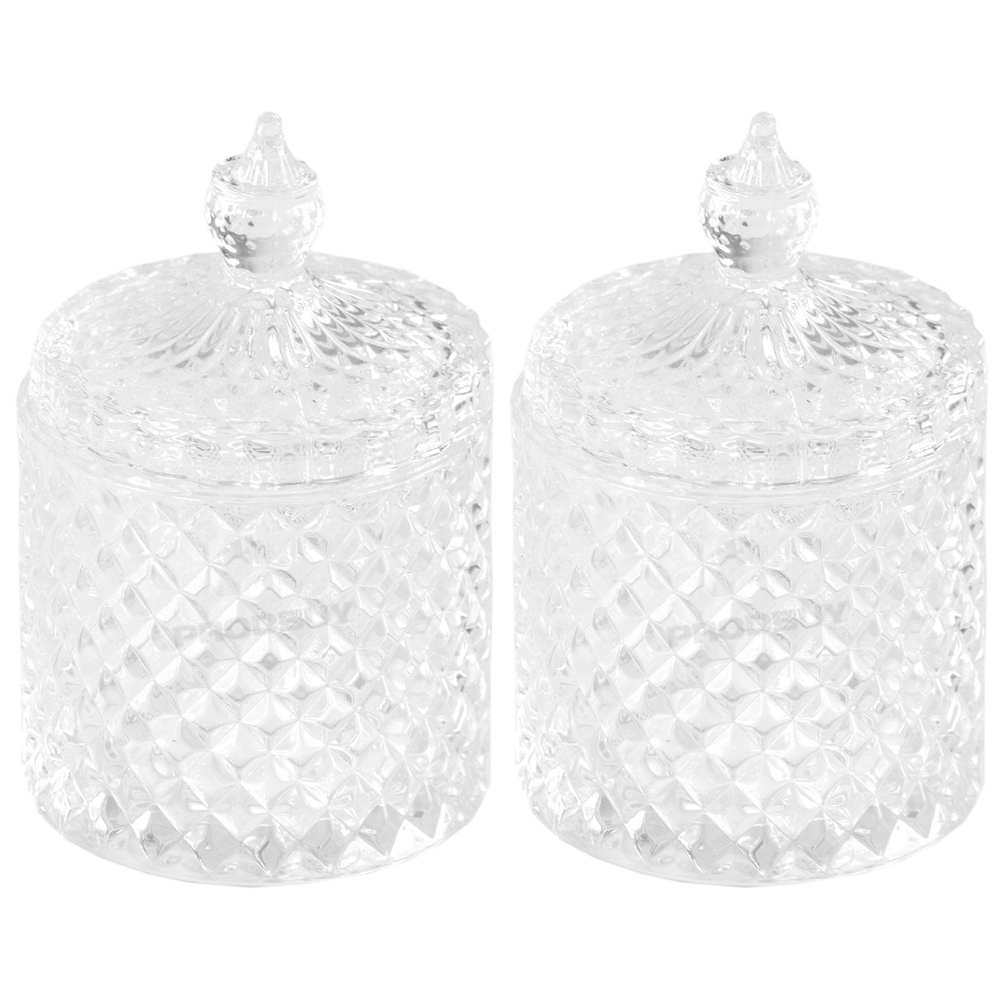 2 x Vintage Glass Bon Bon Sweets Jars with Lids