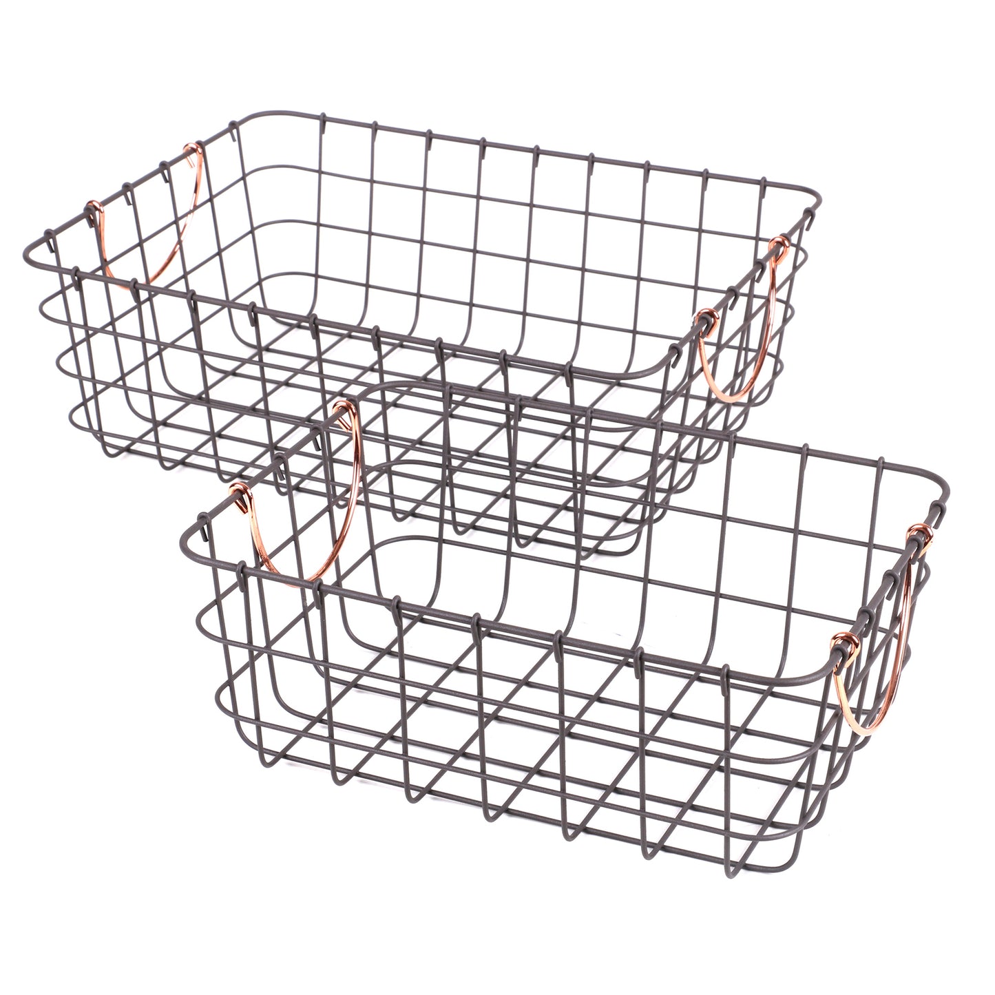 Set of 2 Metal Wire Storage Baskets with Copper Coloured Handles
