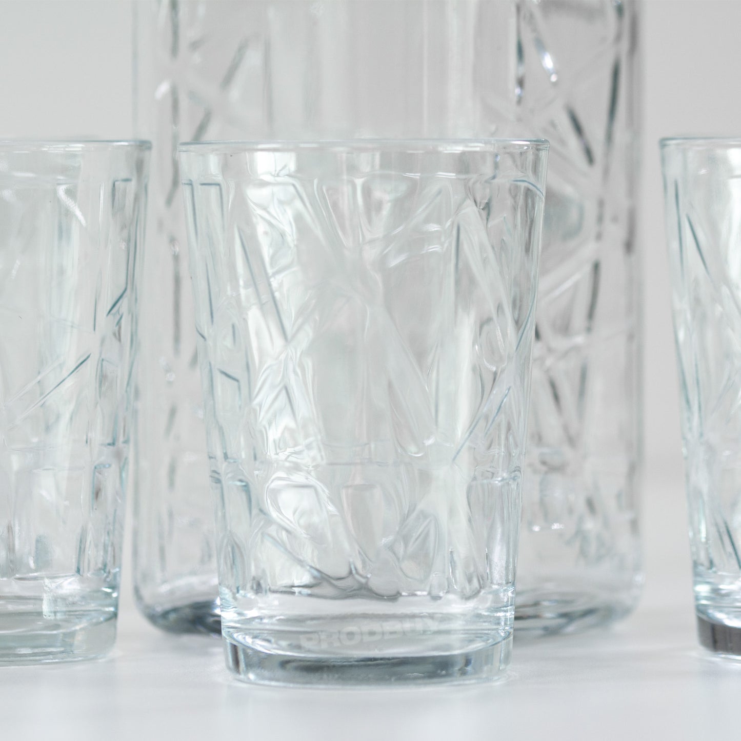 7 Piece Fridge Jug with Tumbler Glasses Set - Embossed Geometric Pattern