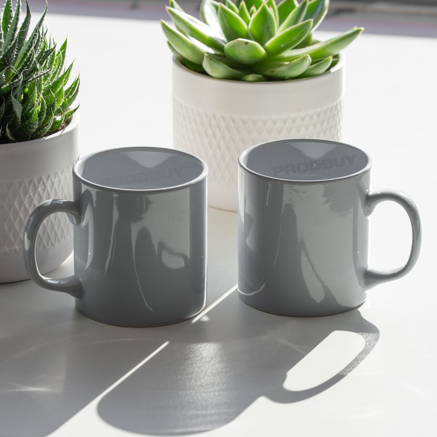 Set of 4 Pale Grey Ceramic Mugs