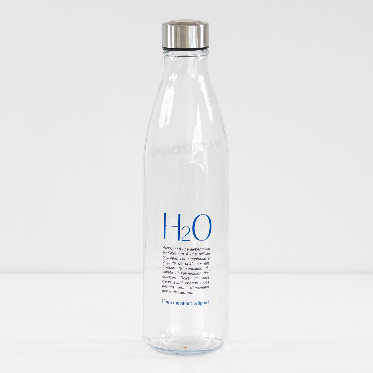 1 Litre Large H20 'French Text' Glass Water Drinks Bottle Screw on Lid