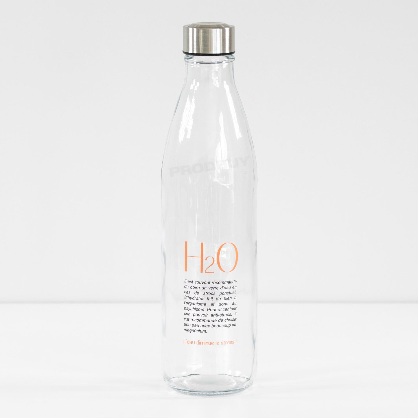 1 Litre Large H20 'French Text' Glass Water Drinks Bottle Screw on Lid