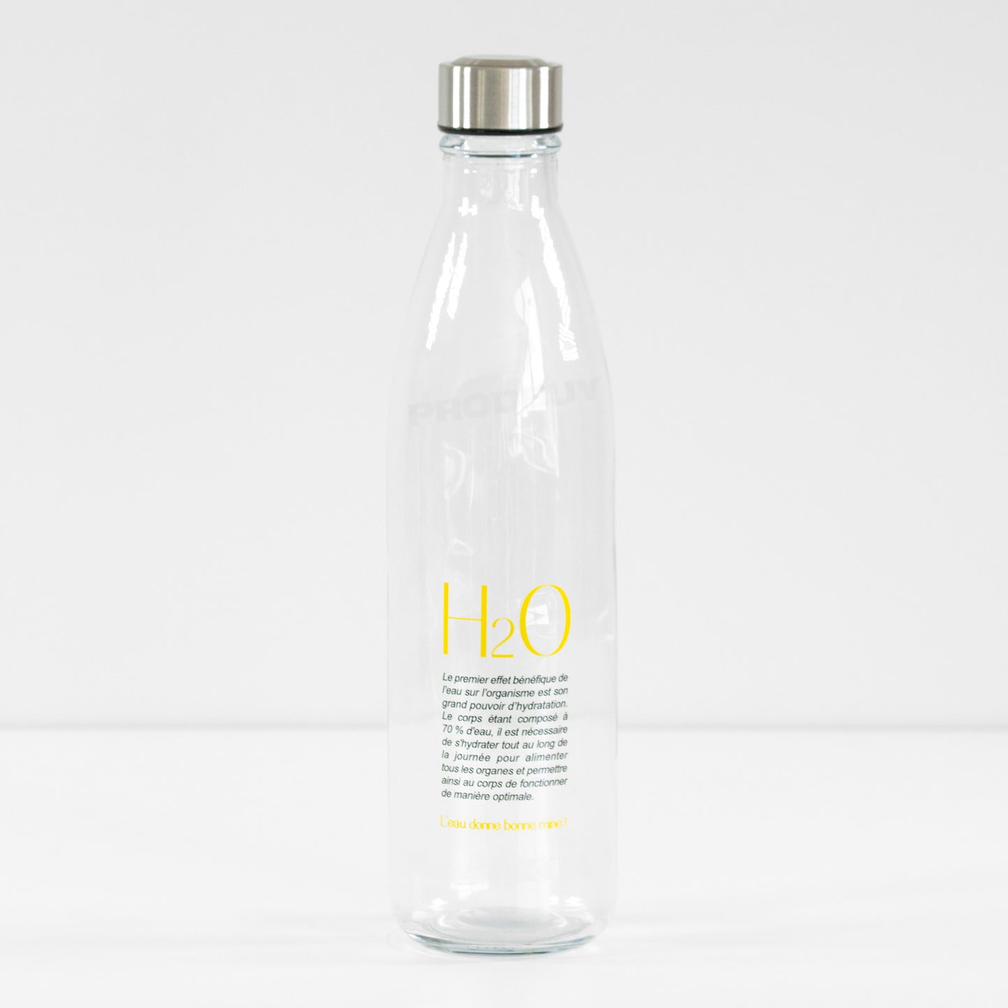 1 Litre Large H20 'French Text' Glass Water Drinks Bottle Screw on Lid