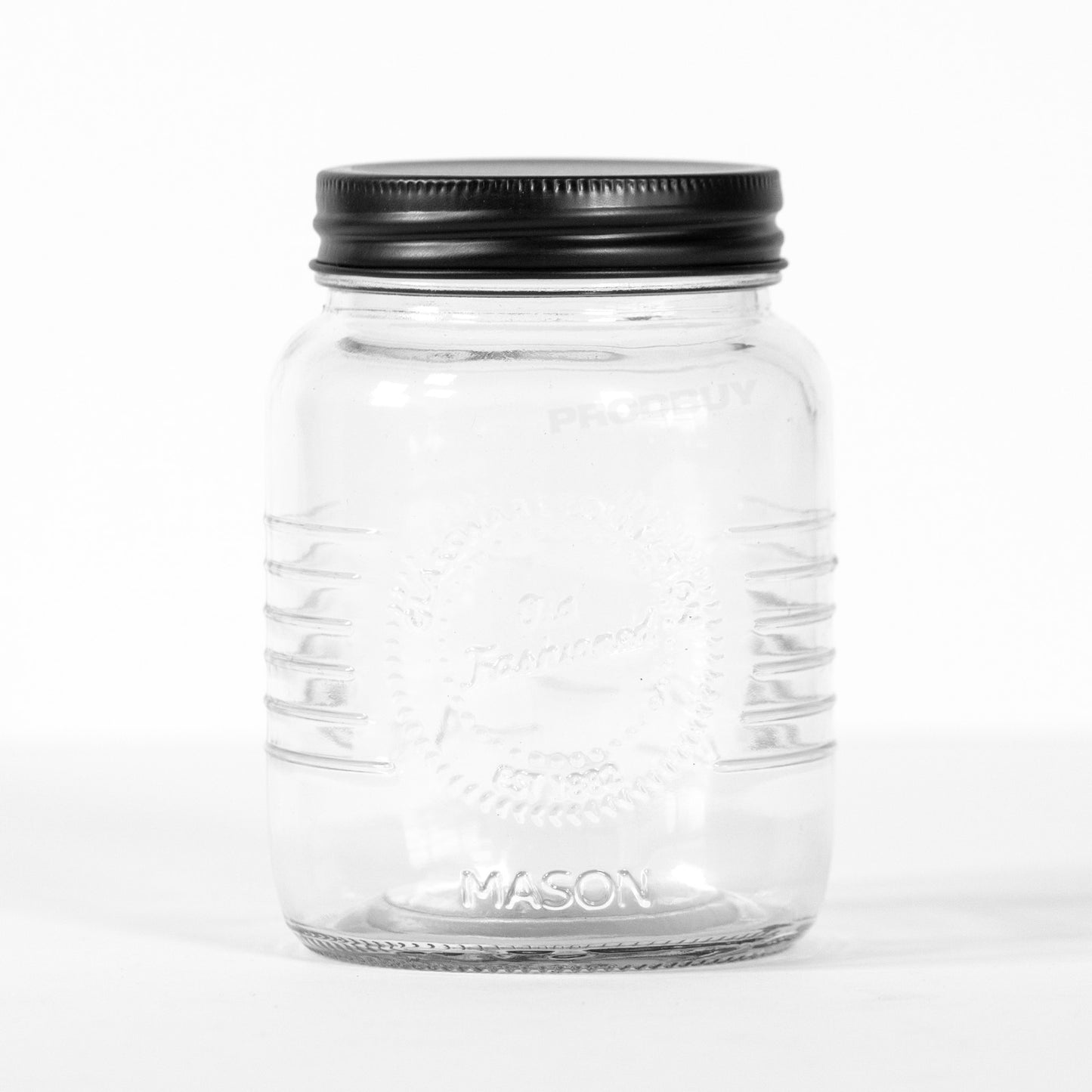 6 x 0.5 Litre Glass Preserve Storage Jars Black Screw Top Lids