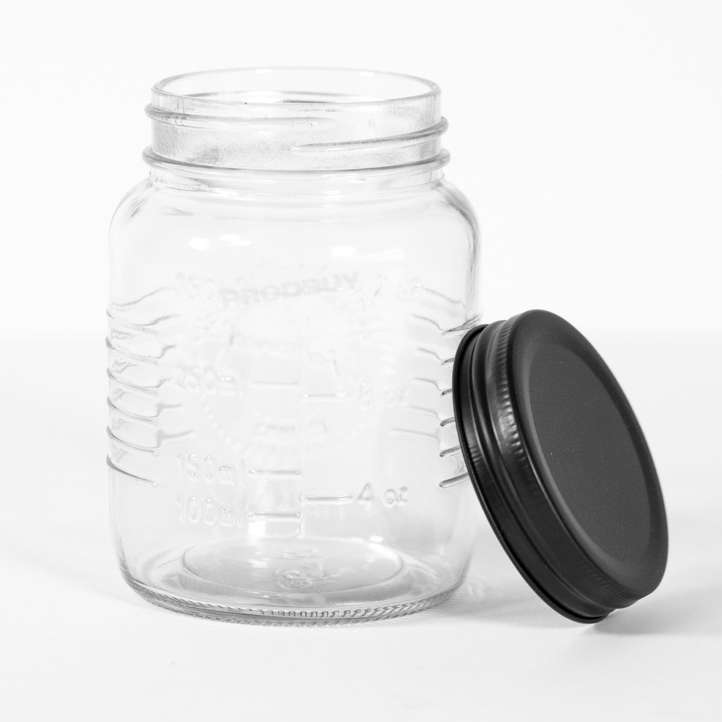 6 x 0.5 Litre Glass Preserve Storage Jars Black Screw Top Lids
