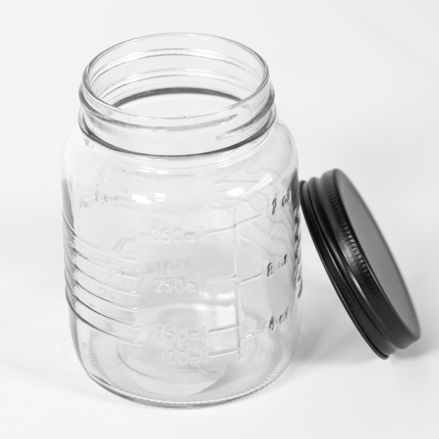 6 x 0.5 Litre Glass Preserve Storage Jars Black Screw Top Lids