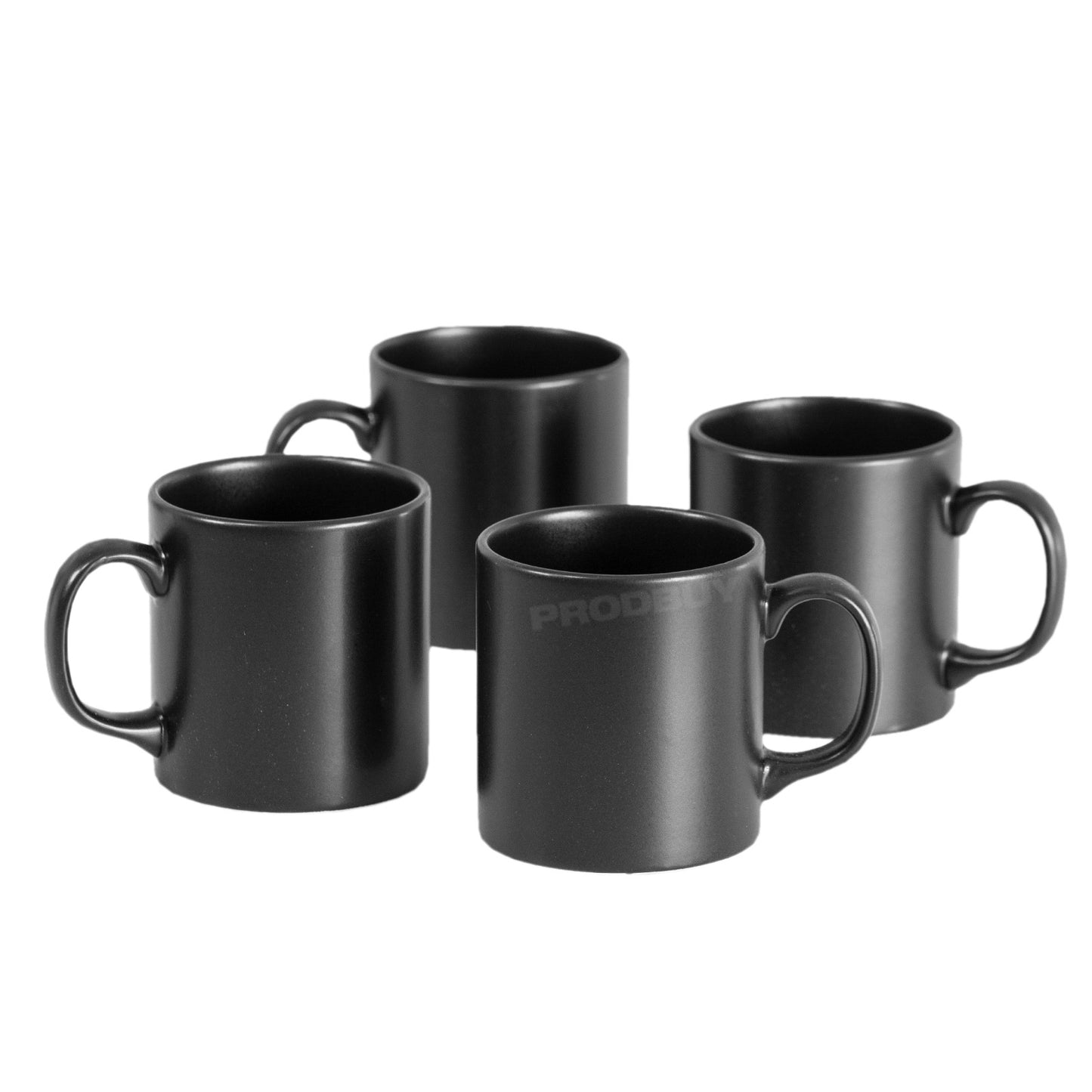 4 x 300ml Matt Black Ceramic Mugs - Microwave and Dishwasher Safe