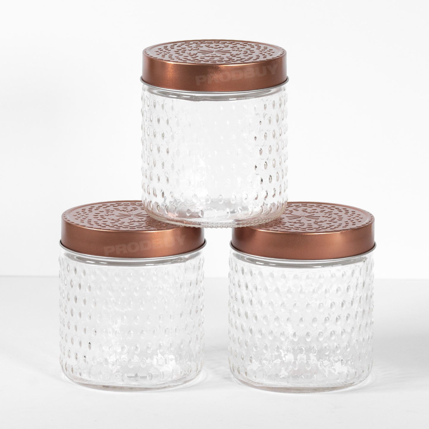 Set of 3 Glass Storage Jars 500ml with Copper Lids