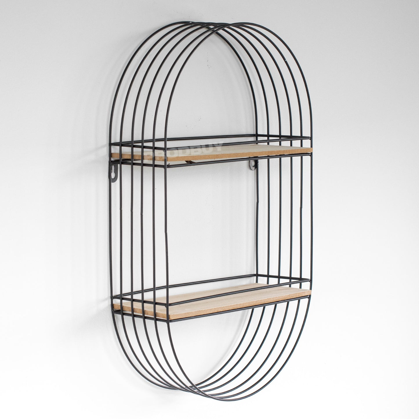 51cm Floating Black Metal Wire Wooden Shelves Wall Storage Unit