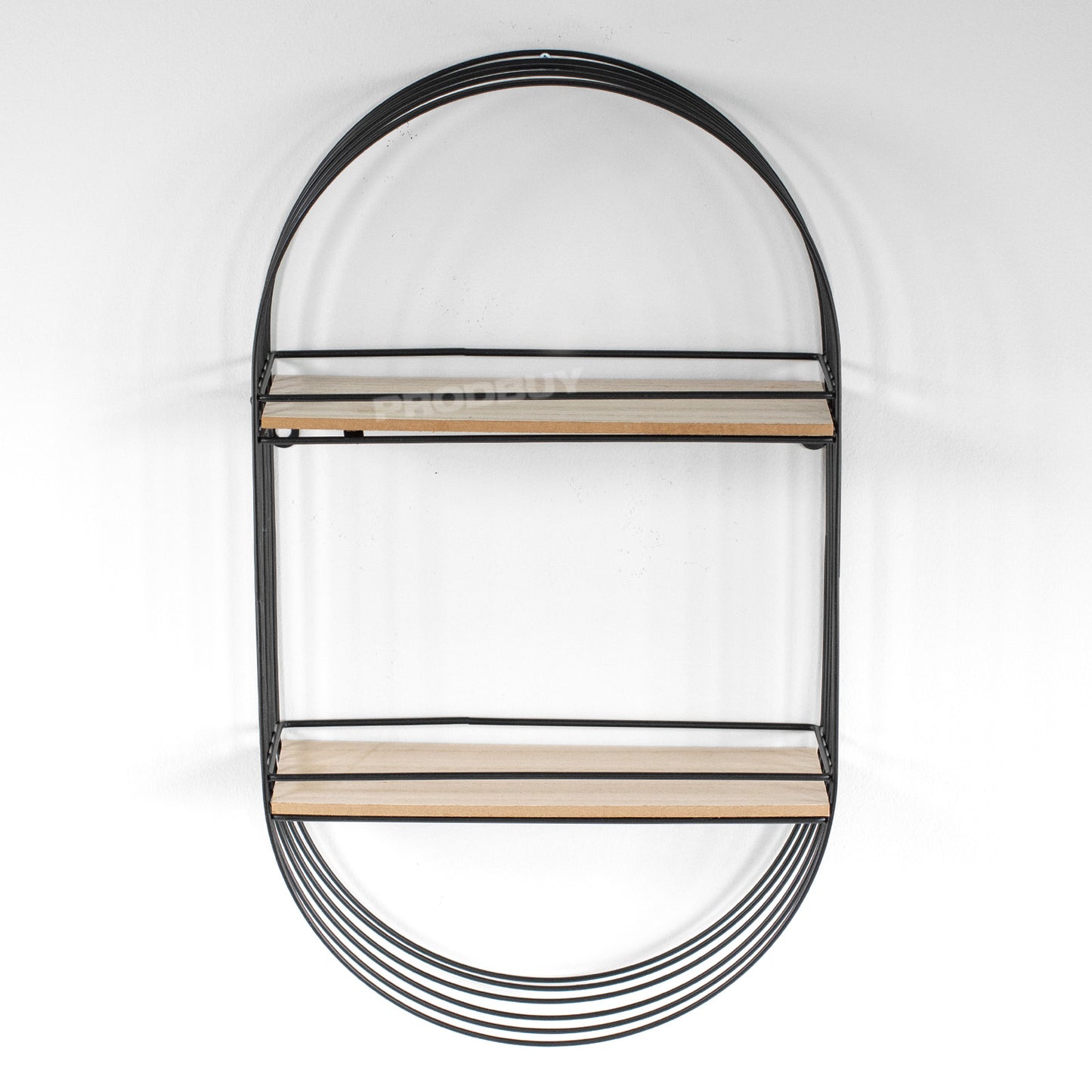 51cm Floating Black Metal Wire Wooden Shelves Wall Storage Unit