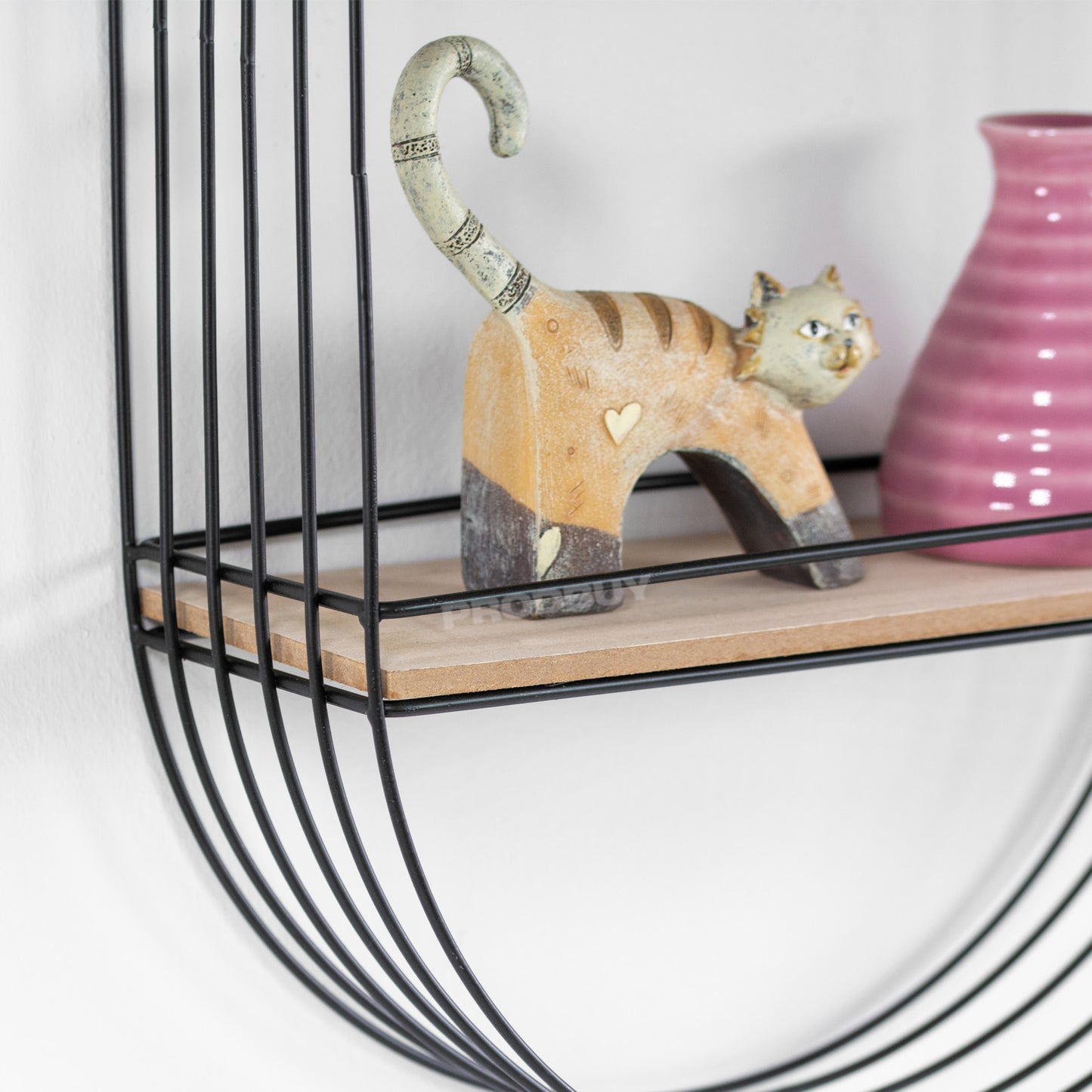 51cm Floating Black Metal Wire Wooden Shelves Wall Storage Unit