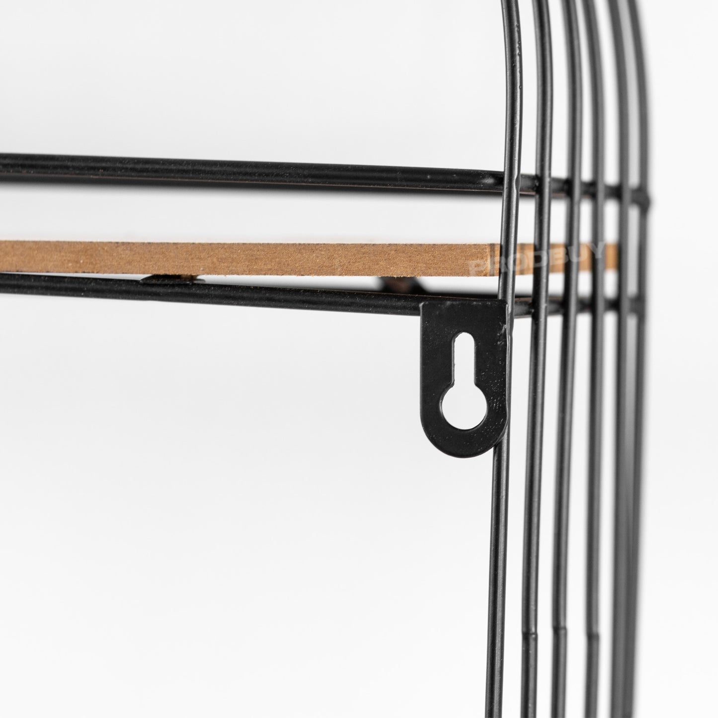 51cm Floating Black Metal Wire Wooden Shelves Wall Storage Unit