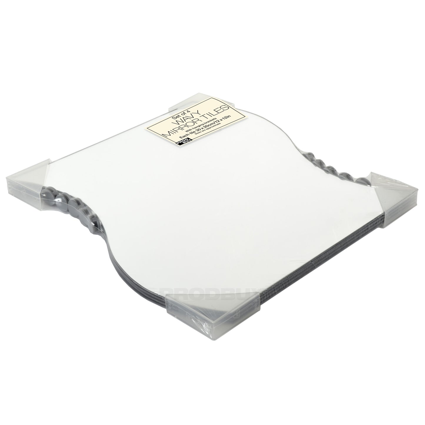 Pack of 4 x Wall Mounted Full Length Wavy Glass Mirror Tiles 30cm x 30cm