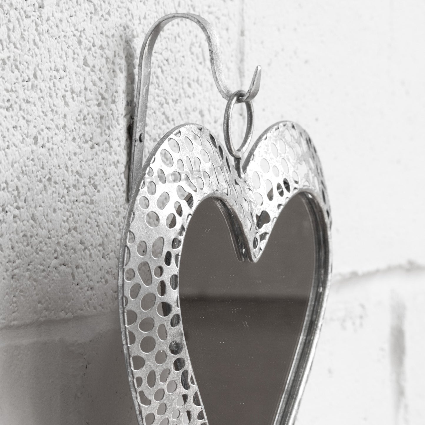 Silver Hanging Heart Wall Mirror Decoration