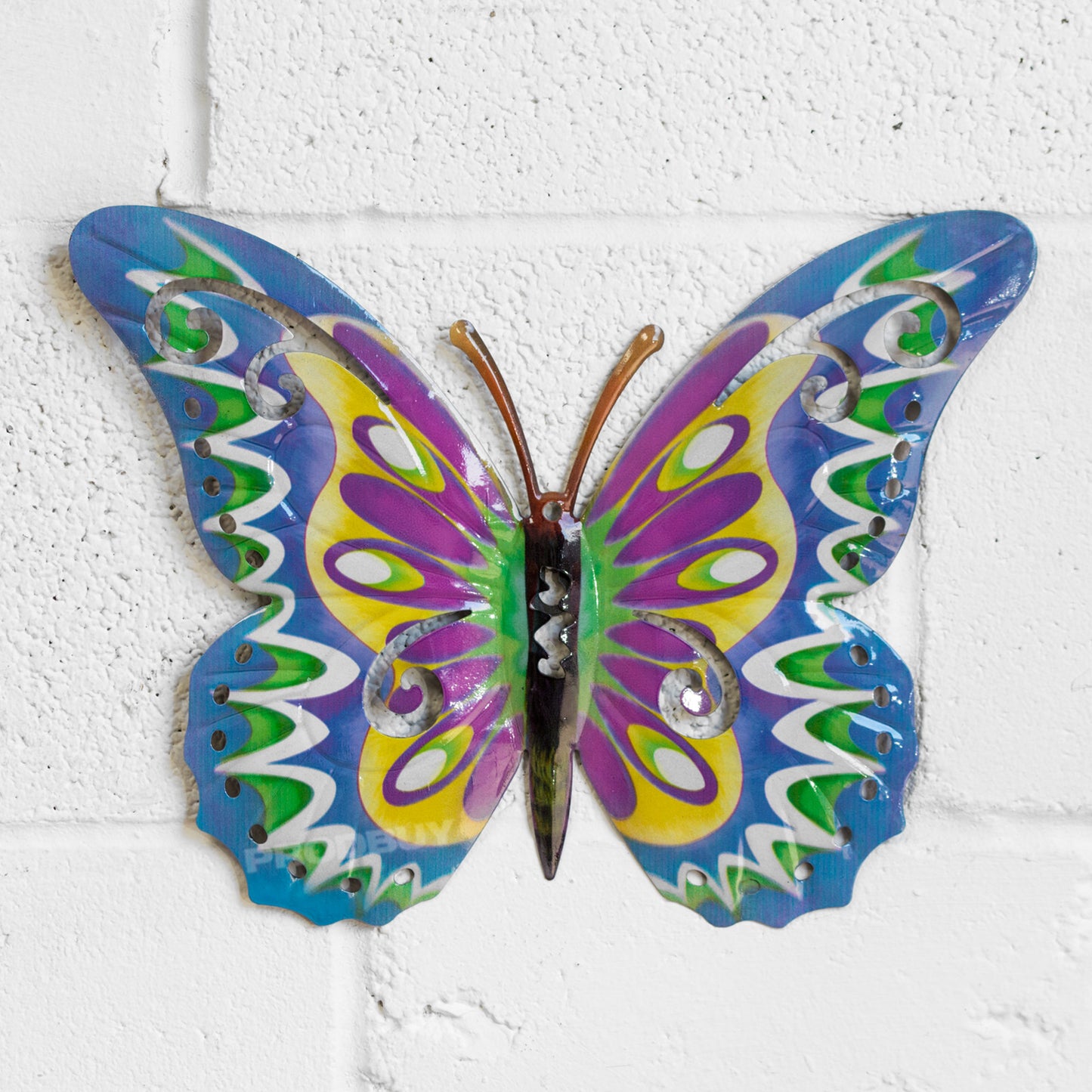 Blue 36cm Metal Garden Fence Butterfly