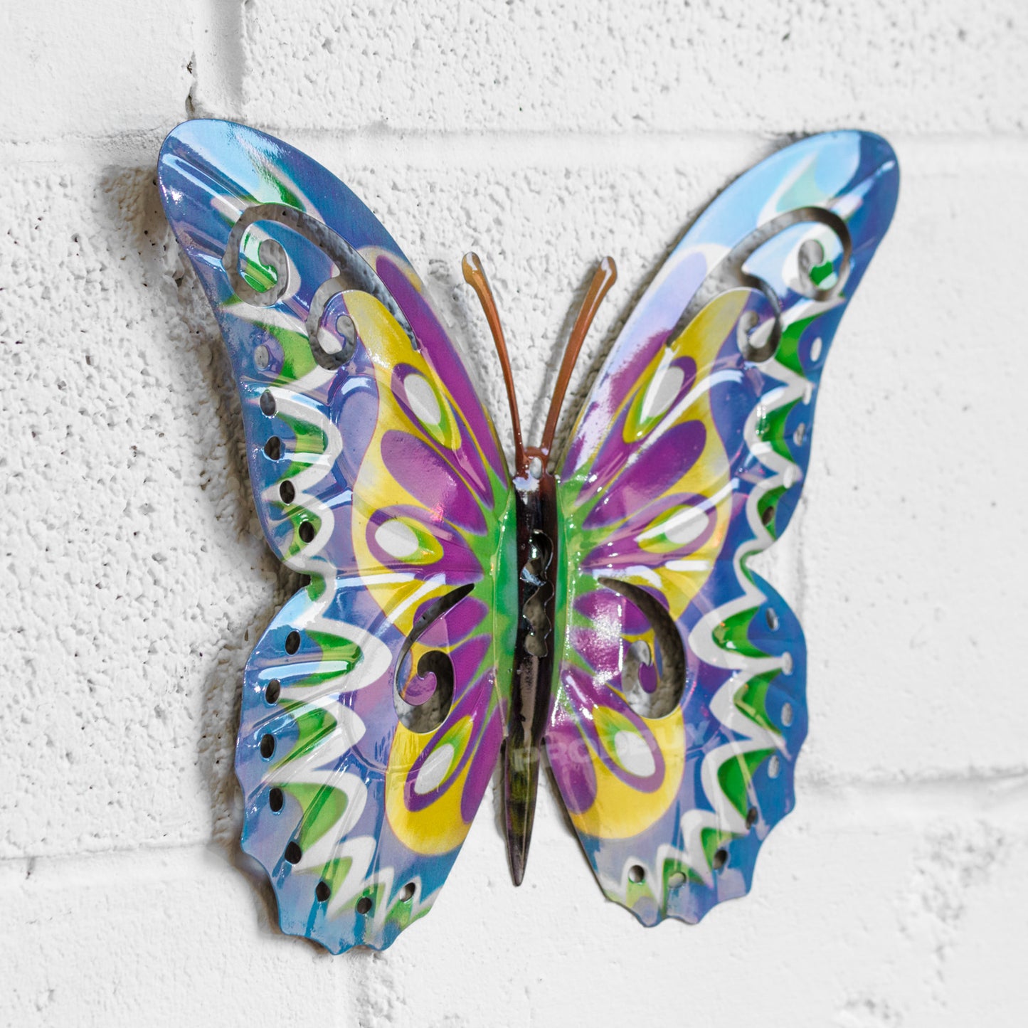 Blue 36cm Metal Garden Fence Butterfly