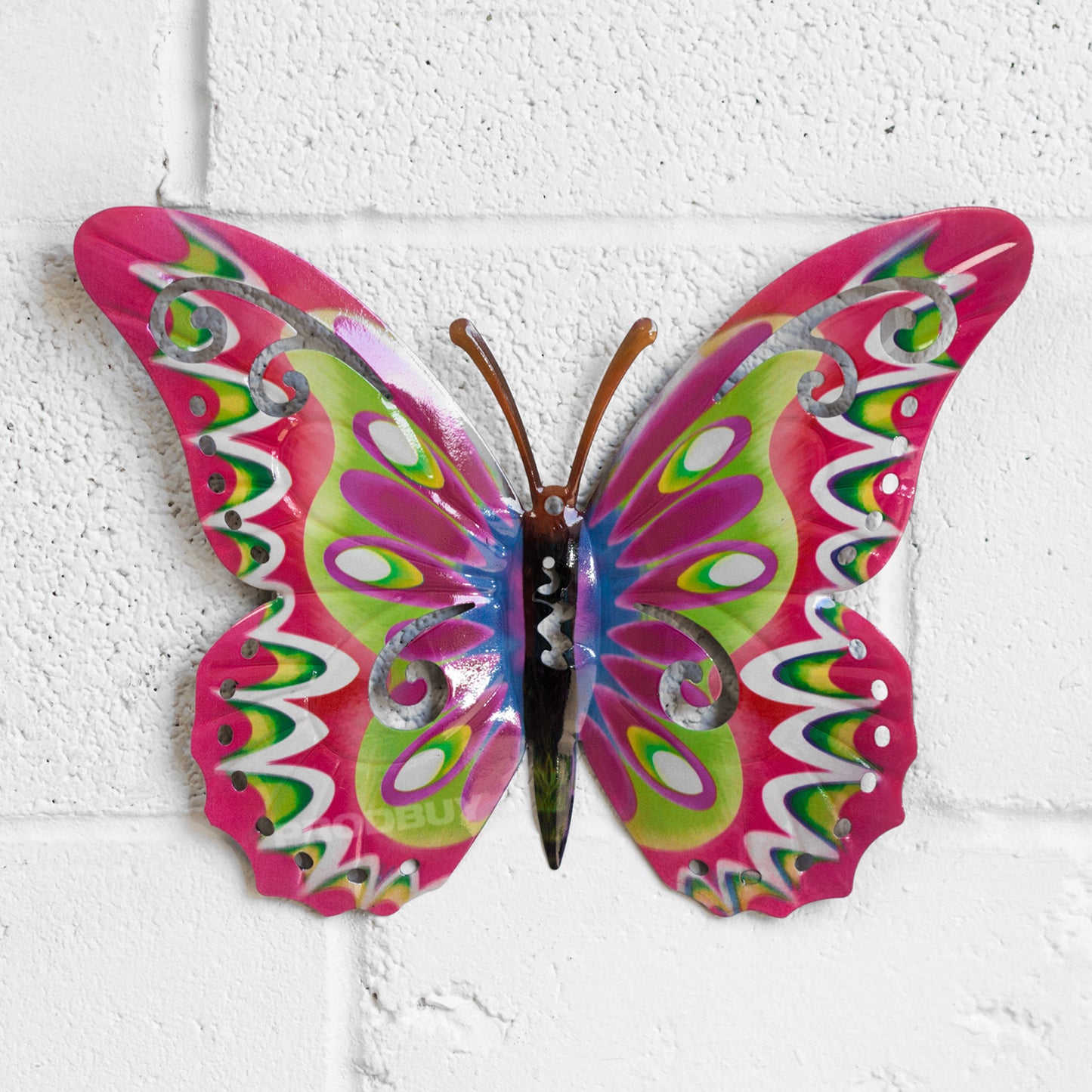 Red 36cm Metal Garden Fence Butterfly