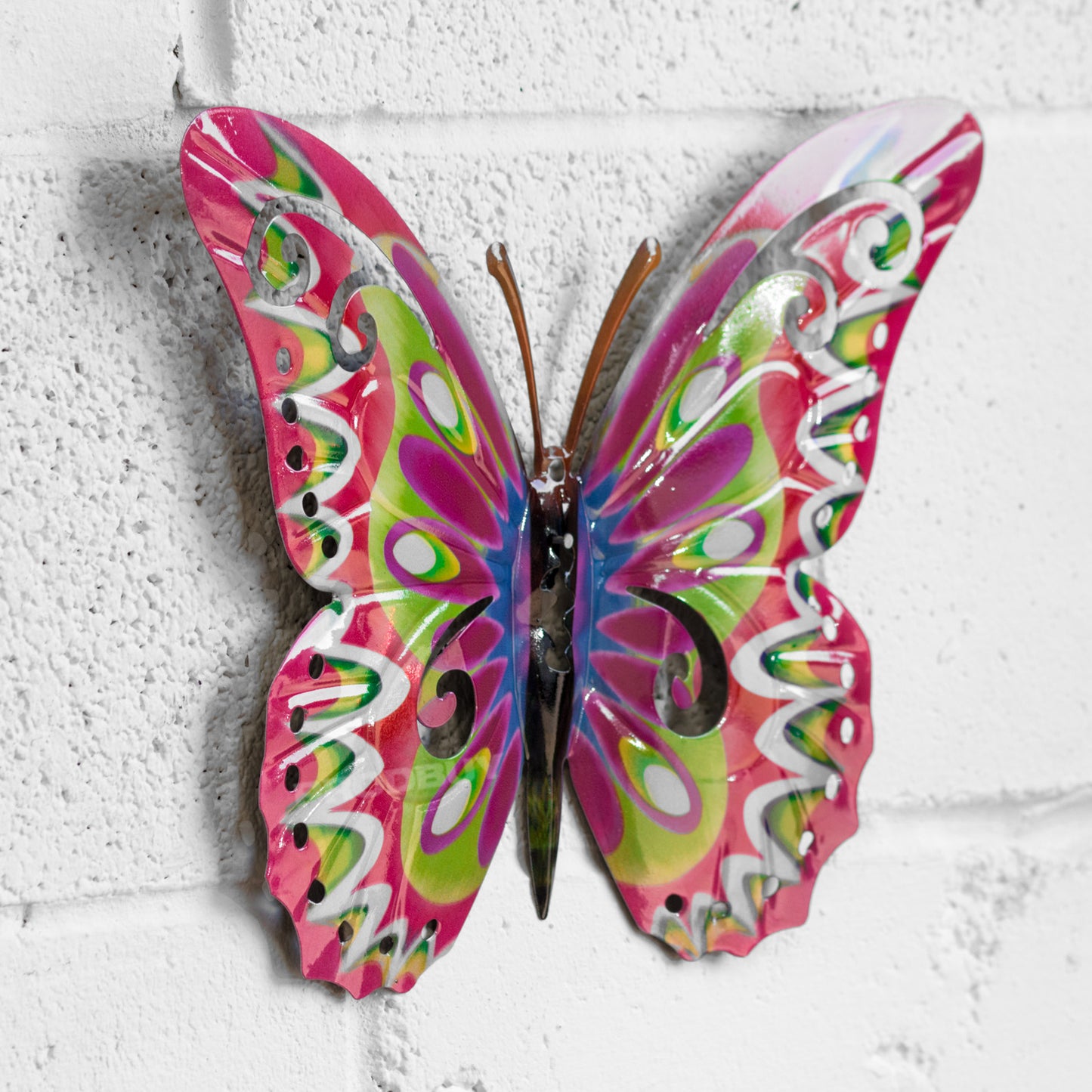 Red 36cm Metal Garden Fence Butterfly