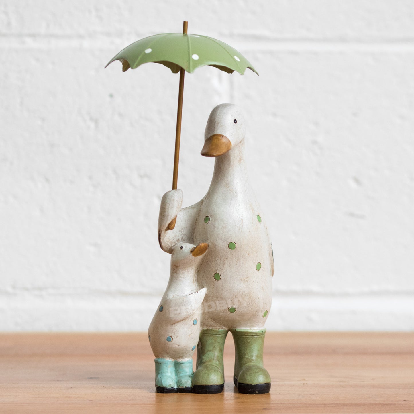 Mother Duck & Duckling with Boots & Umbrella