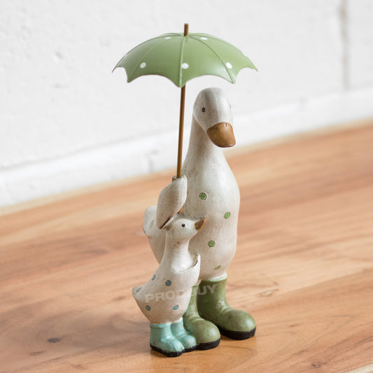 Mother Duck & Duckling with Boots & Umbrella