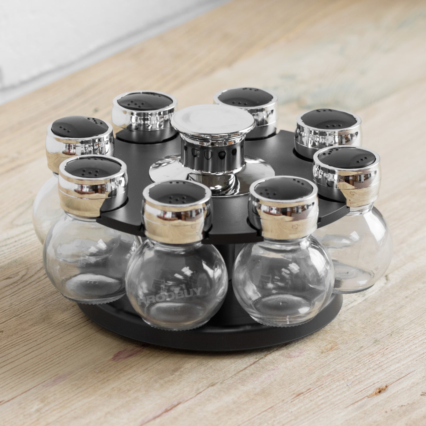 Set of 8 Glass Herb Spice Jars with Rotating Rack