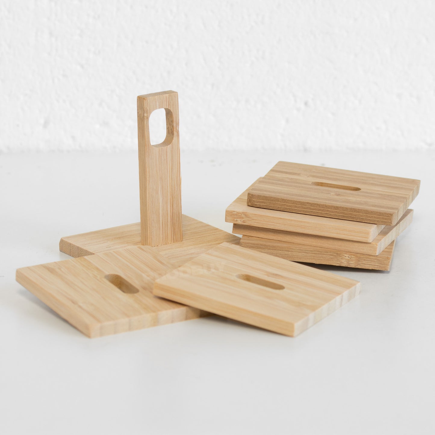 Set of 6 Bamboo Drinks Coasters with Holder