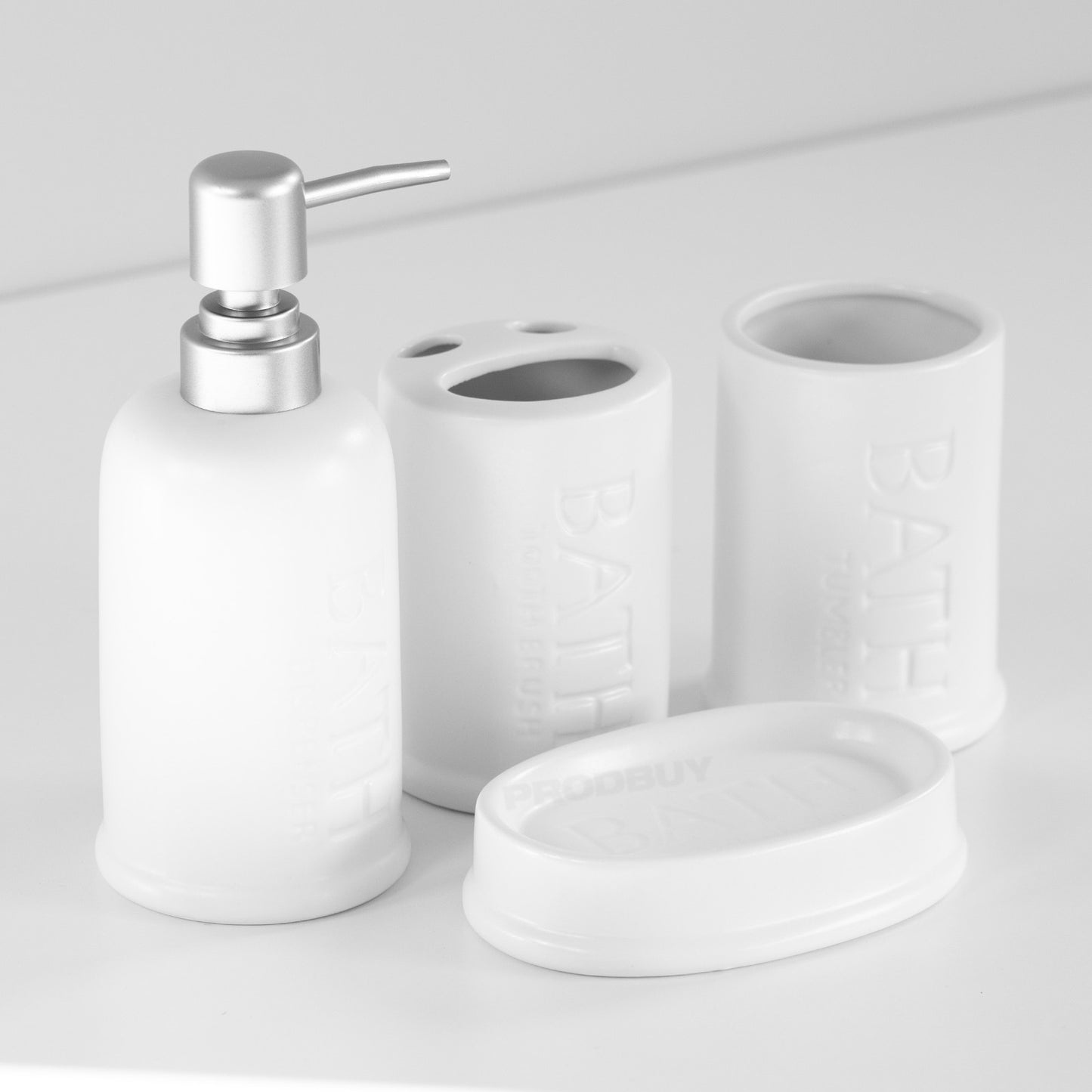 4 Piece Stoneware Bathroom Sink Accessories Set