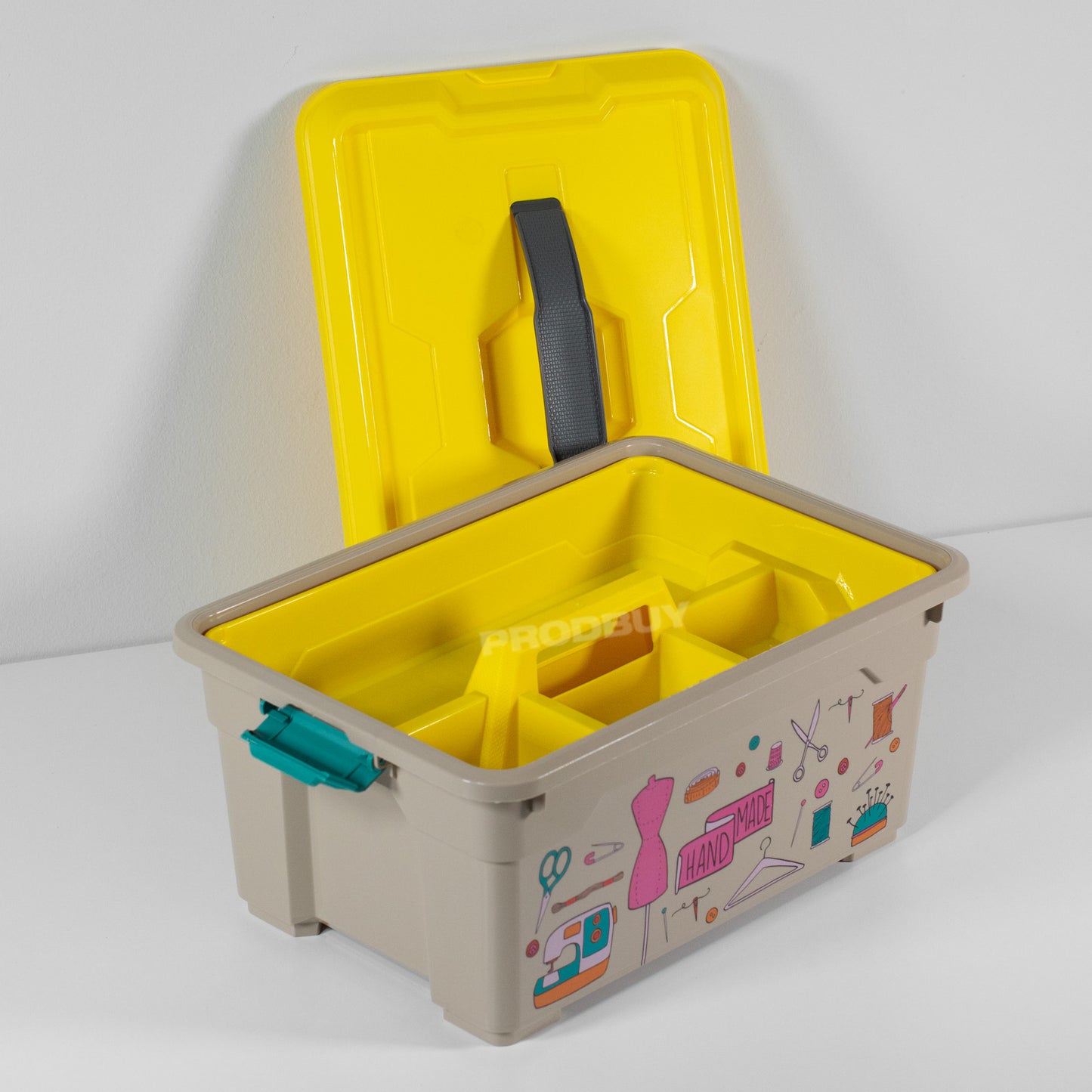 Yellow Lid Plastic Sewing Storage Box Case Basket Accessories Organiser Dressmaking Tools