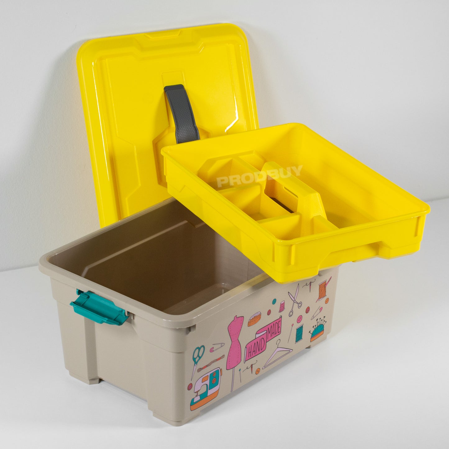 Yellow Lid Plastic Sewing Storage Box Case Basket Accessories Organiser Dressmaking Tools