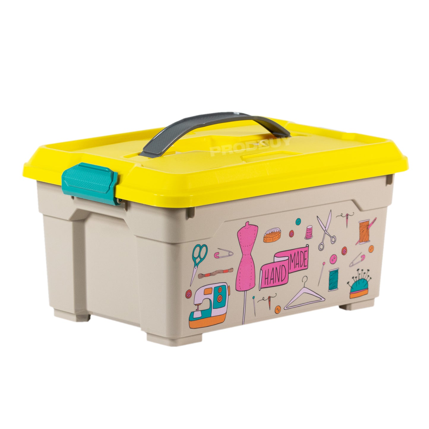 Yellow Lid Plastic Sewing Storage Box Case Basket Accessories Organiser Dressmaking Tools